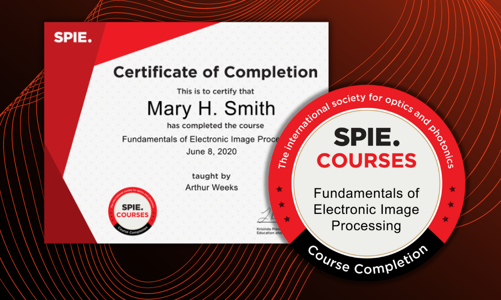 Sample digital certificate and badge from SPIE