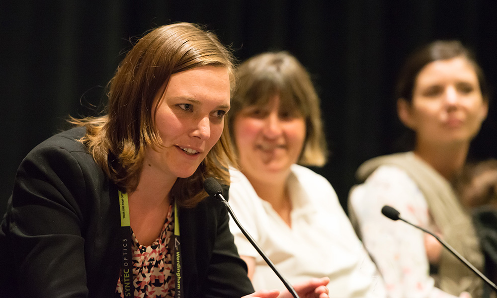 Three women give advice at an SPIE event