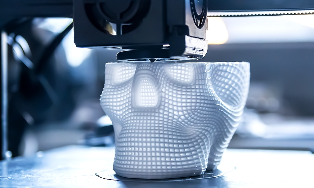 A 3D printer prints a model skull