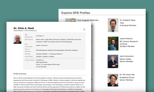 Example of SPIE Profile pages