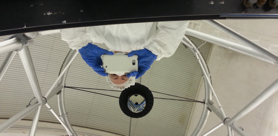 Alysha Shugart takes reflectivity measurements of the International Gemini South Observatory's 8.1m mirror.