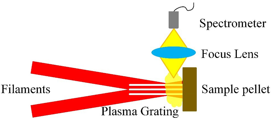 Experimental schematic of plasma grating induced breakdown spectroscopy