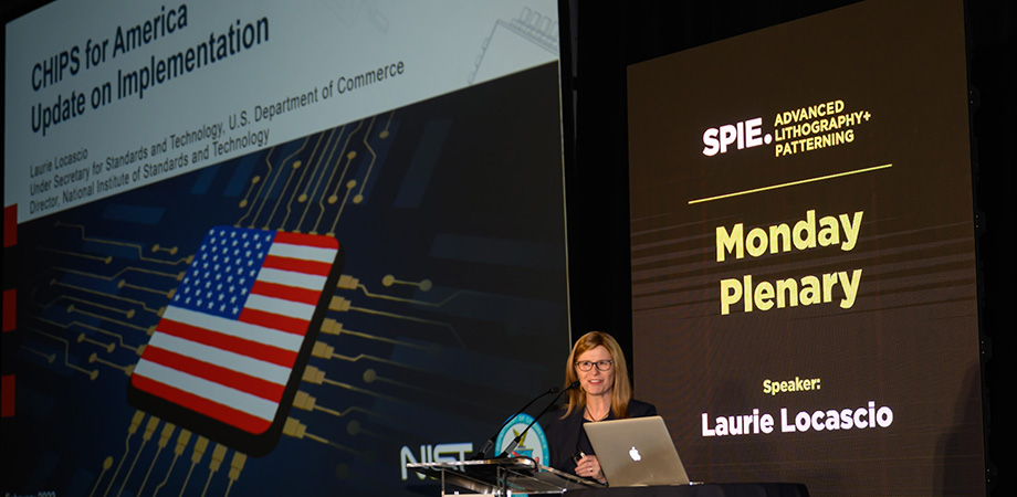 Laurie Locascio addresses the audience at SPIE Advanced Lithography + Patterning Symposium