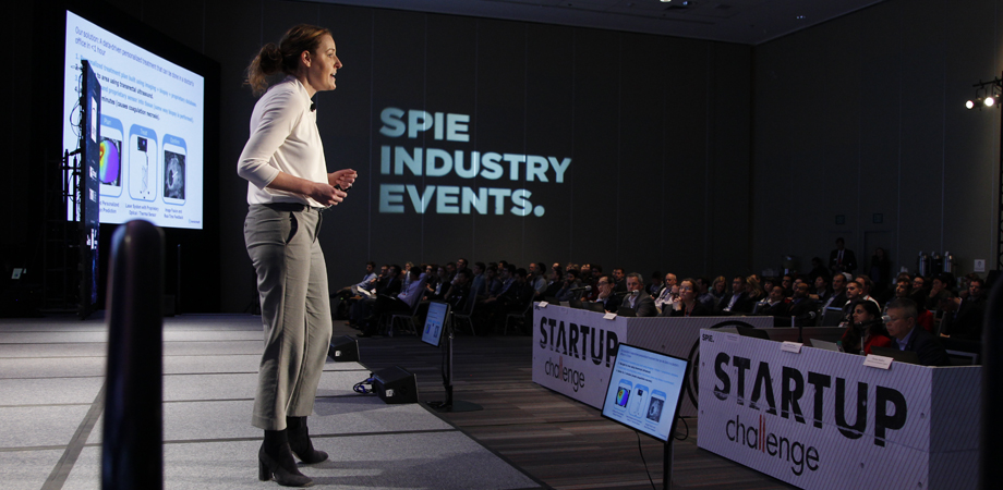 Avenda Health's Brittany Berry-Pusey during her 2019 SPIE Startup Challenge's winning pitch 